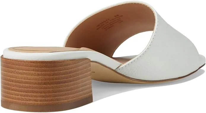 Cole Haan Calli Egret Leather Squared Open Toe Block Heel Slip On Heeled Sandals