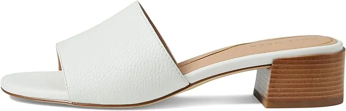 Cole Haan Calli Egret Leather Squared Open Toe Block Heel Slip On Heeled Sandals