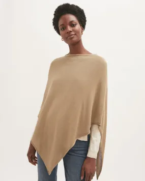 Cotton Blend Knitted Poncho | Beige