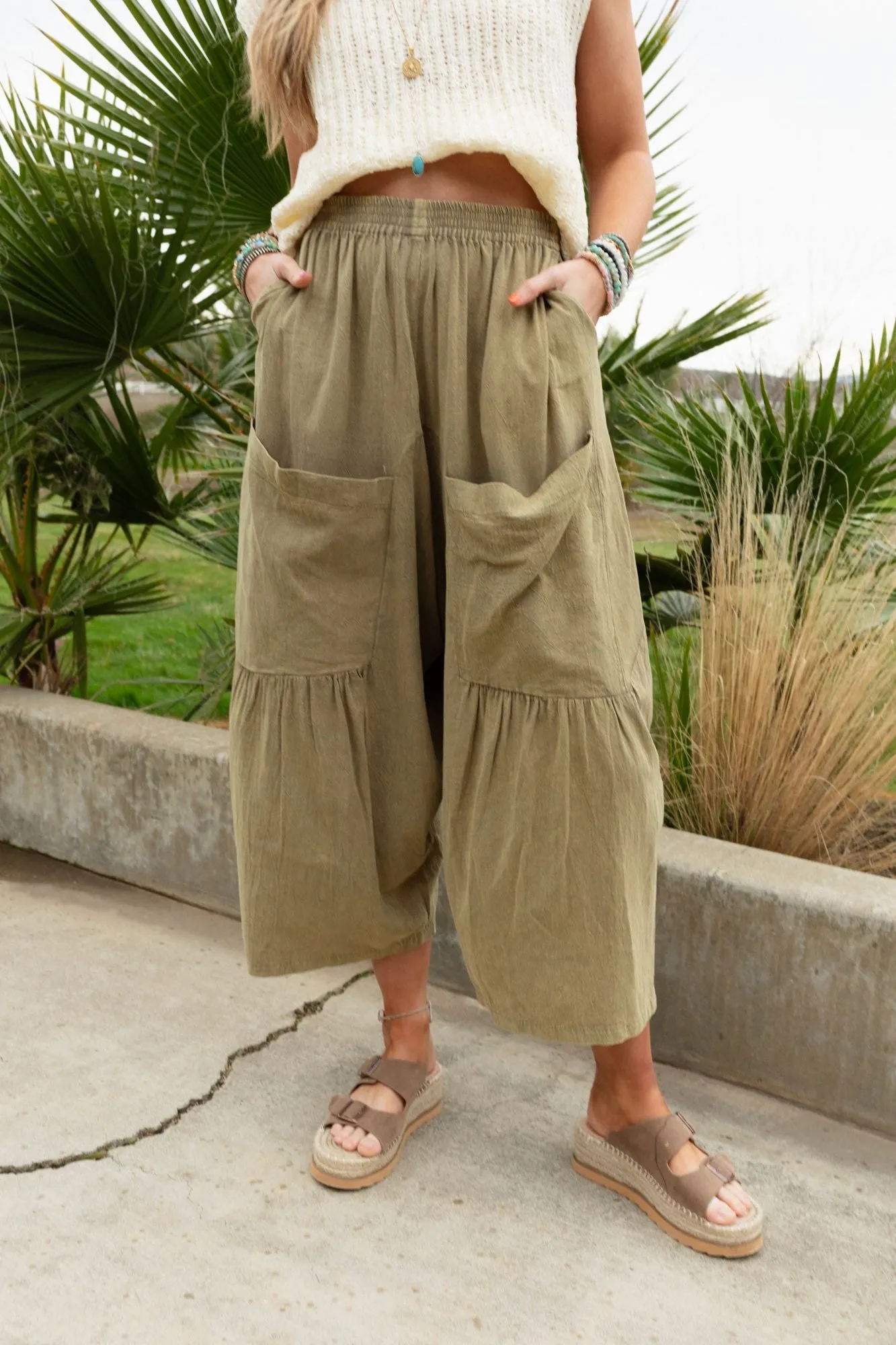 Country Mile Wide Leg Pants - Olive