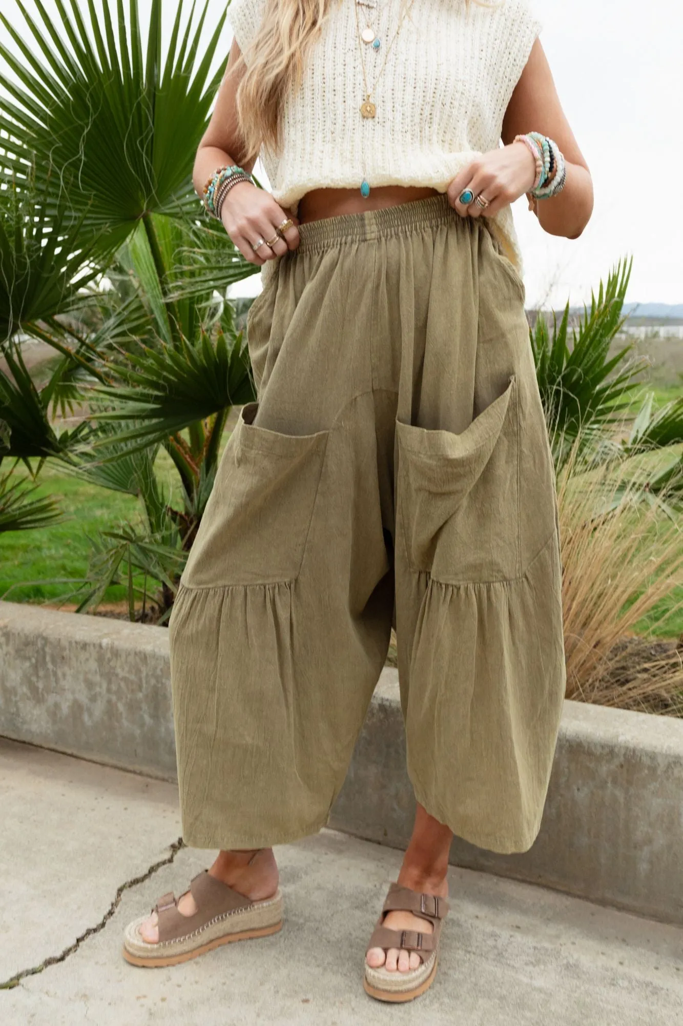 Country Mile Wide Leg Pants - Olive