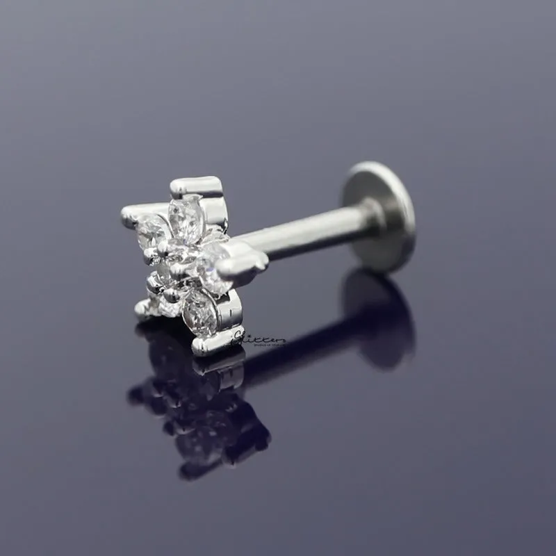 CZ Flower Cartilage Tragus Piercing Earring - Silver