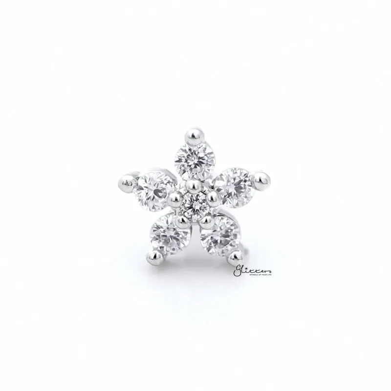 CZ Flower Cartilage Tragus Piercing Earring - Silver