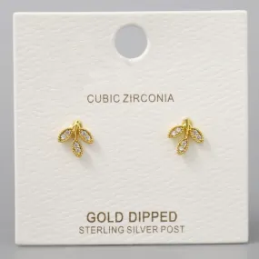 CZ Pave Leaf Shape Gold Dipped Stud Earrings