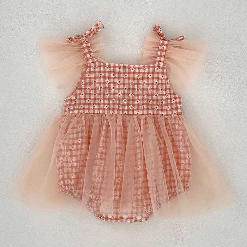 DAISY Checkered Tulle Romper