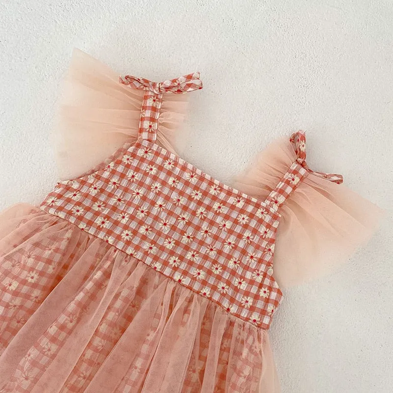 DAISY Checkered Tulle Romper