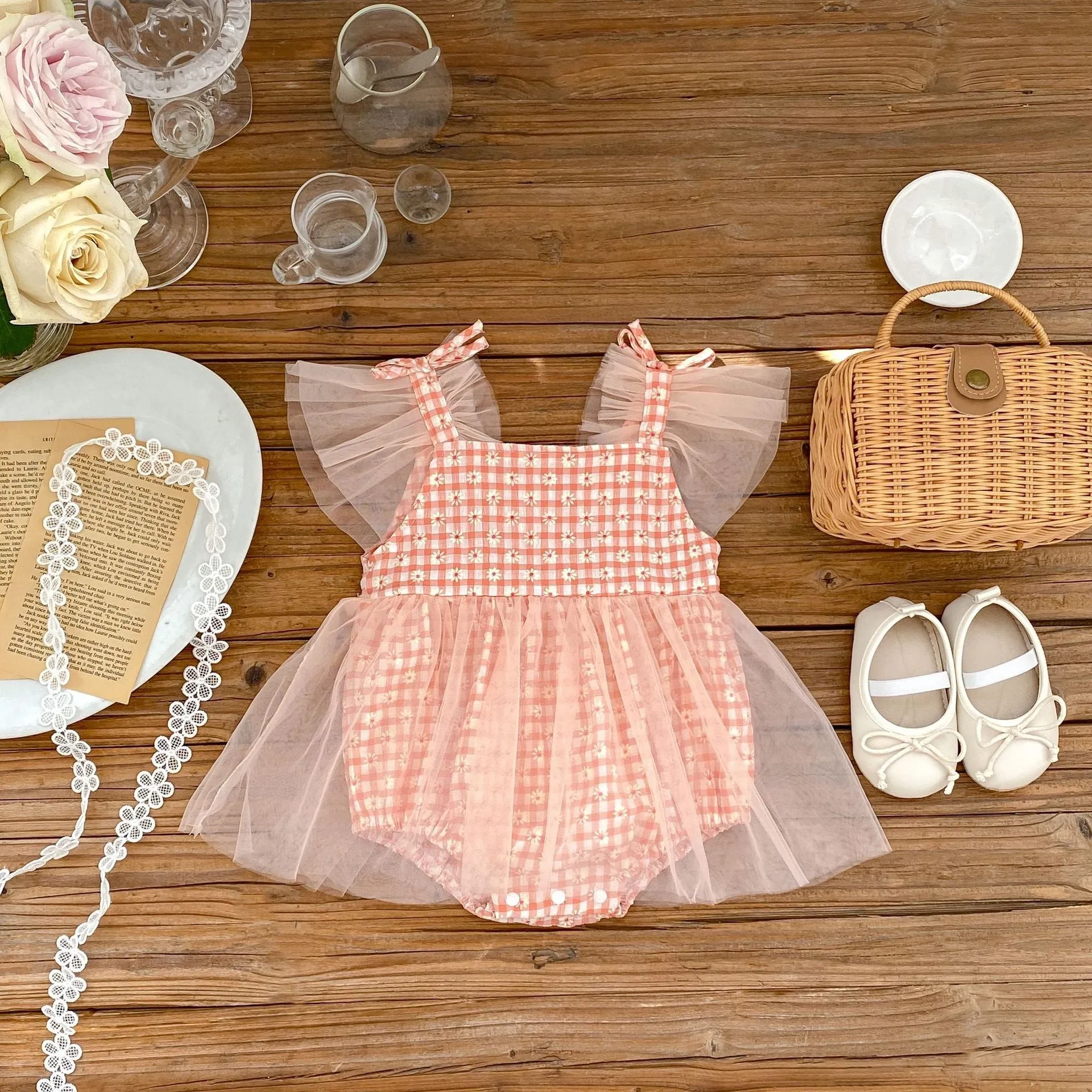 DAISY Checkered Tulle Romper