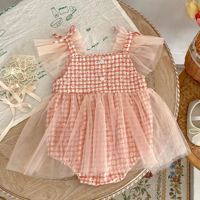 DAISY Checkered Tulle Romper