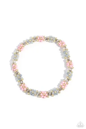 Deep-Seeded Dimension Silver & Pink Seed Bead Flower Bracelet - Paparazzi Accessories