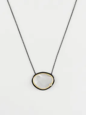 Egg Shape Mother of Pearl with CZ Necklace