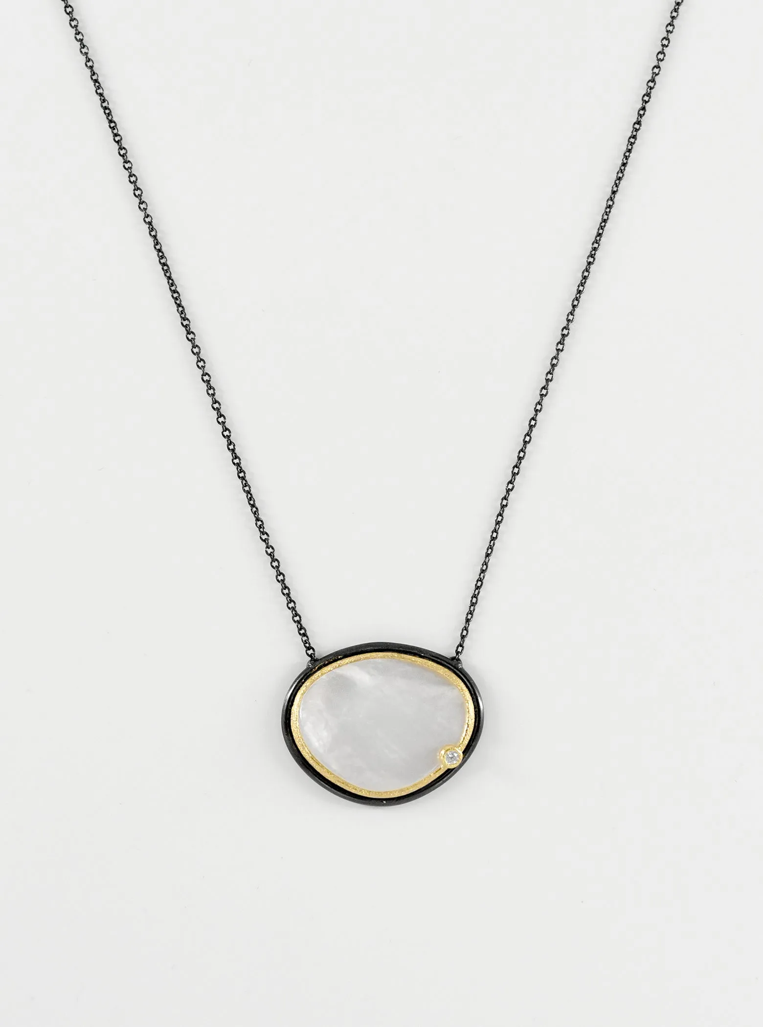 Egg Shape Mother of Pearl with CZ Necklace