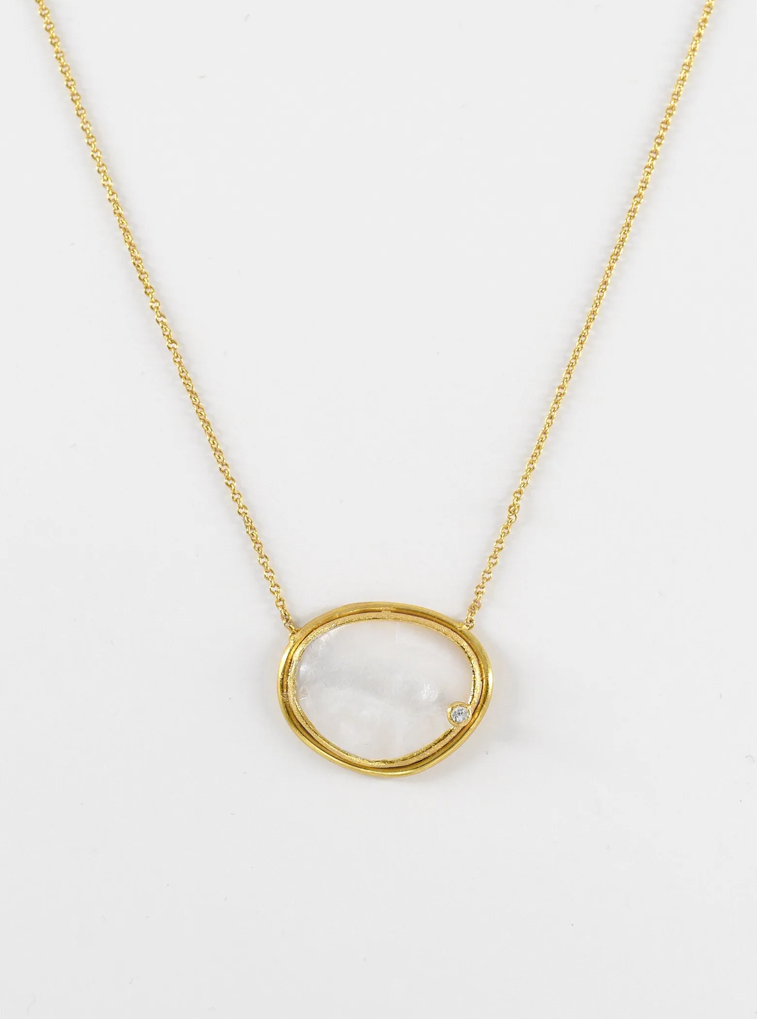 Egg Shape Mother of Pearl with CZ Necklace