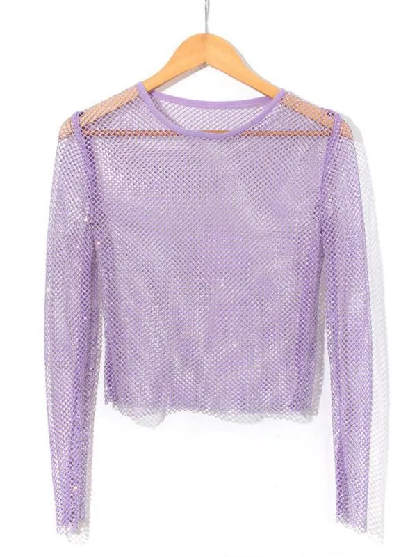 Embellish Sheer Fishnet Women Crop Top