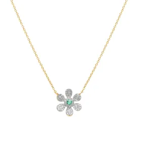 Emerald and Diamond Pavé Flower Pendant Necklace