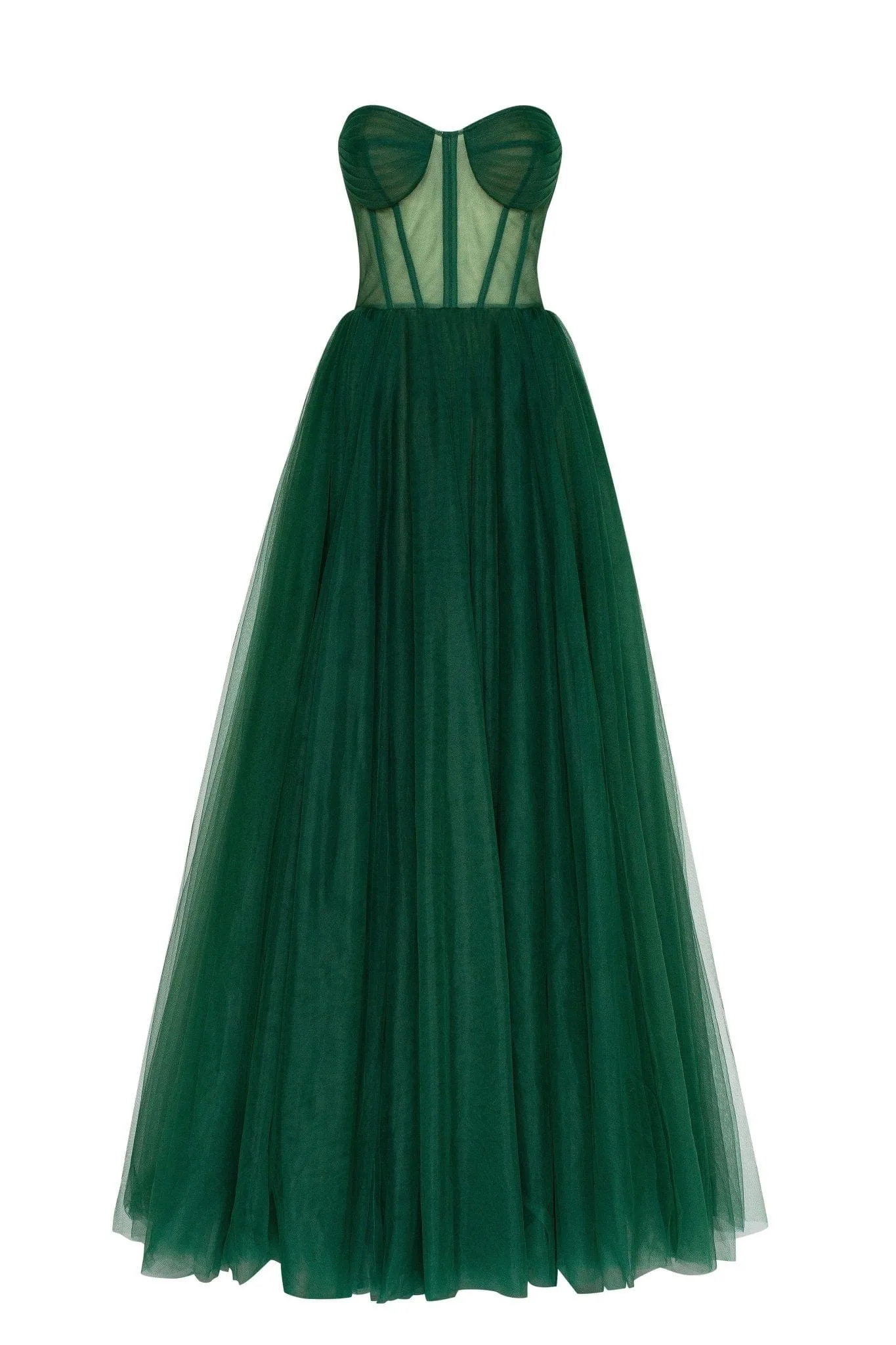 Emerald Green Tulle Maxi Dress with a Corset Bustier