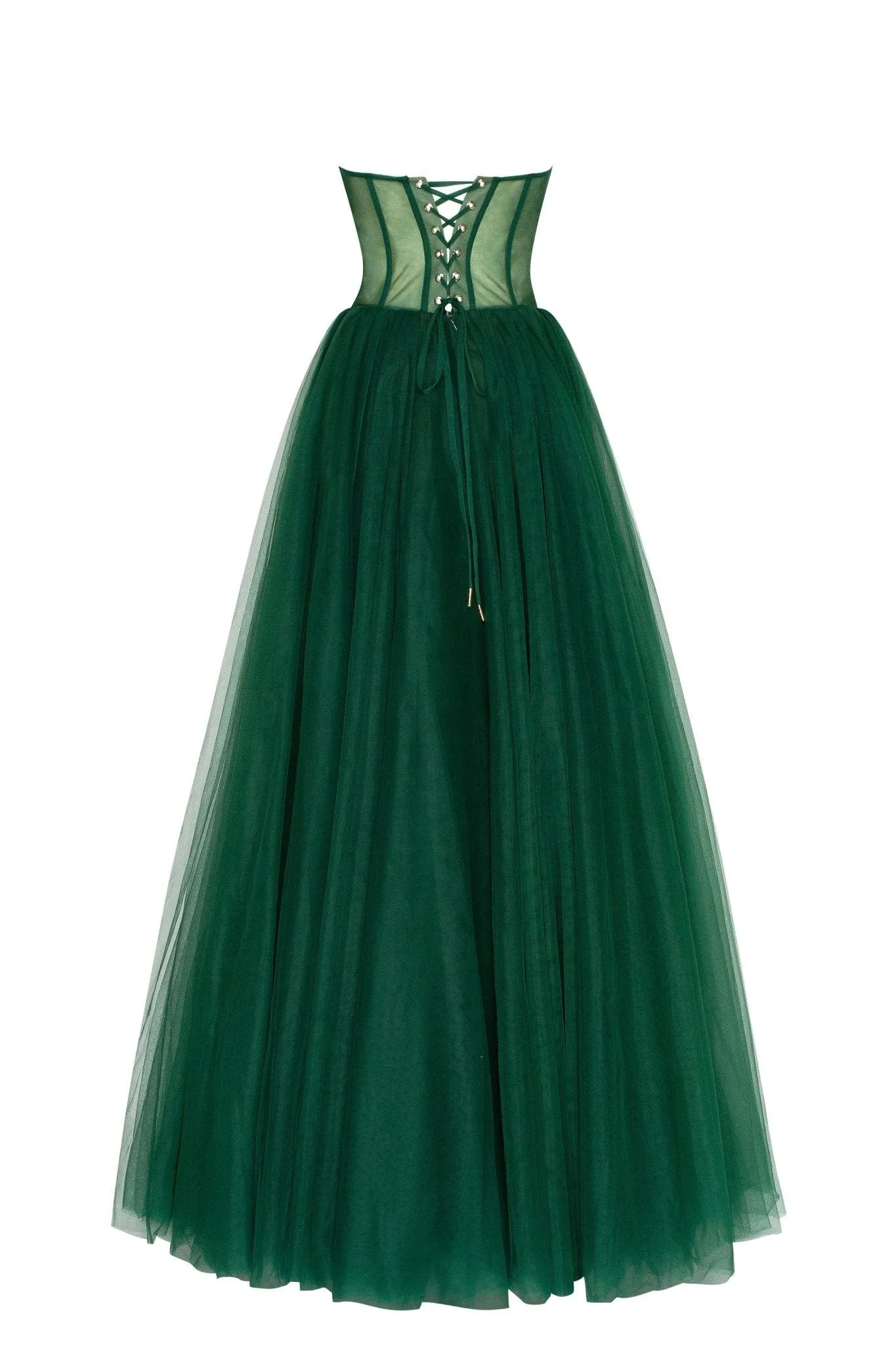 Emerald Green Tulle Maxi Dress with a Corset Bustier