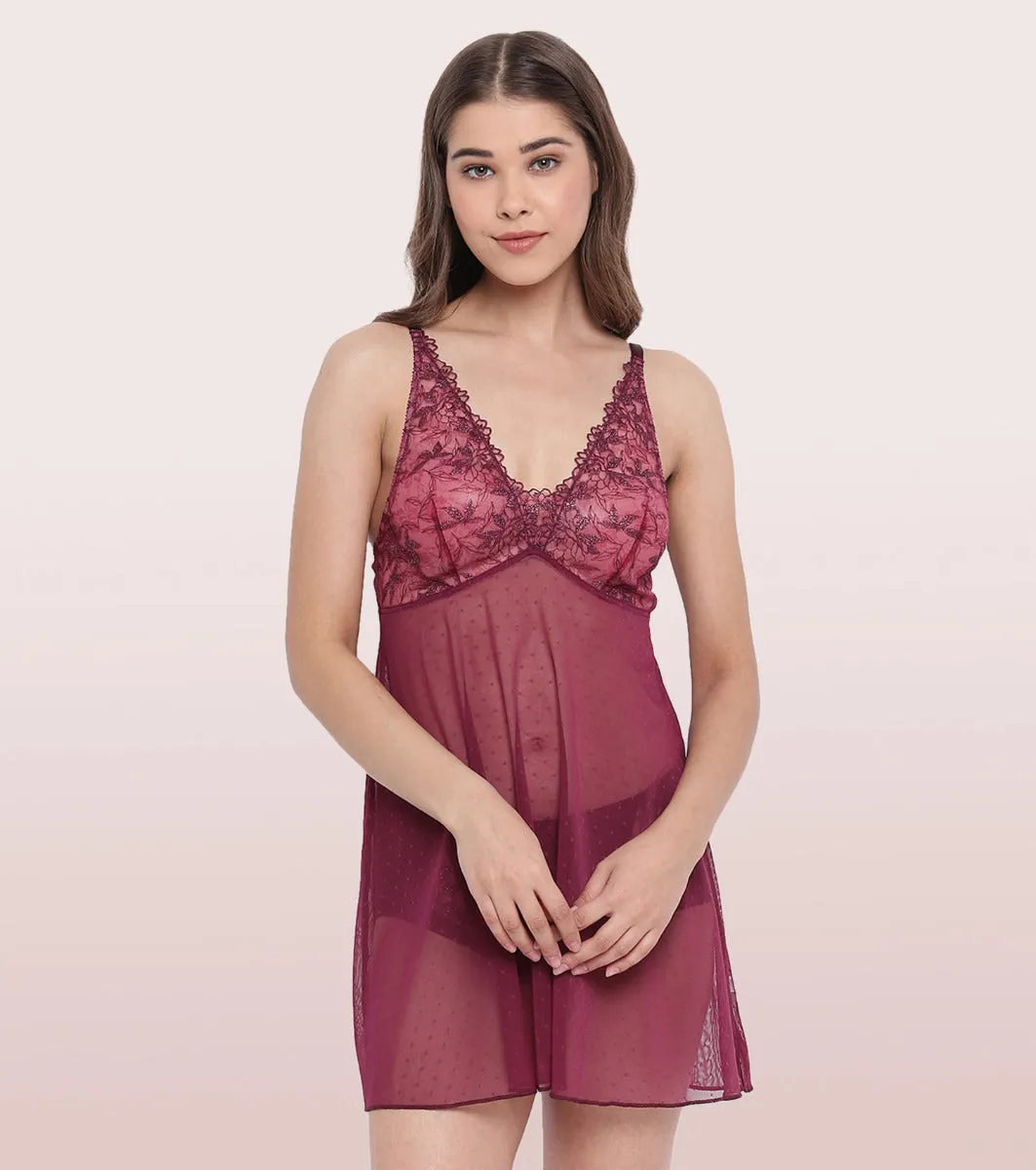 ENAMOR KNEE LENGTH CHEMISE BABYDOLL | PLUM