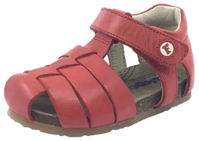 Falcotto Boy's & Girl's Red Smooth Leather Fisherman Sandals with Hook and Loop Strap