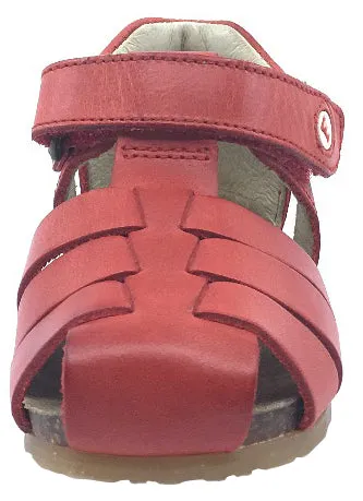 Falcotto Boy's & Girl's Red Smooth Leather Fisherman Sandals with Hook and Loop Strap