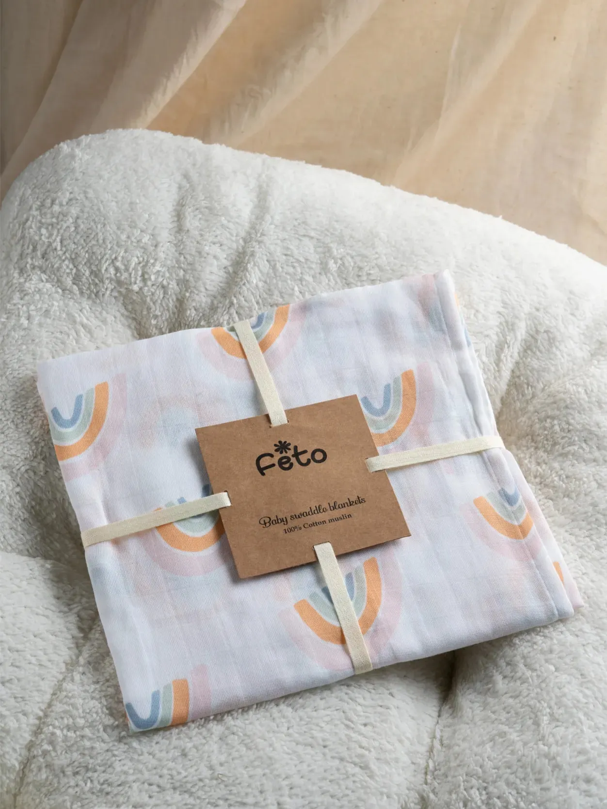 FETO COTTON MUSLIN SWADLE WRAP - BIG RAINBOW