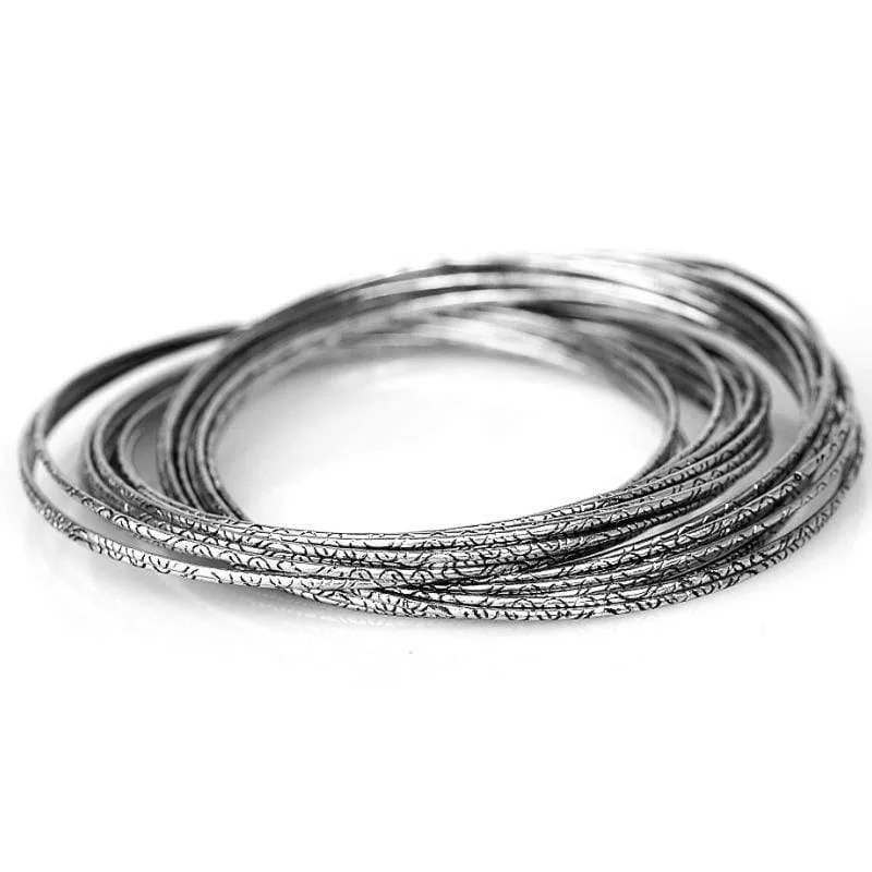 Flash Bang Silver Bangle-Look Gunmetal Silver Bracelet Set