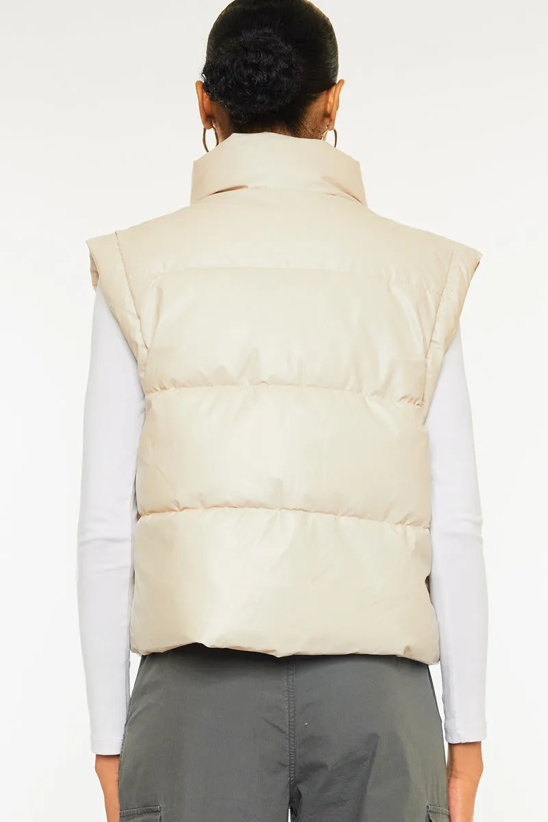 Frida Cropped Faux Leather Puffer Vest