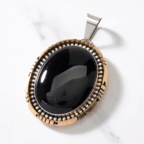 Gary Spencer Black Onyx Navajo USA Native American Made 925 Sterling Silver & 12K Gold Filled Pendant