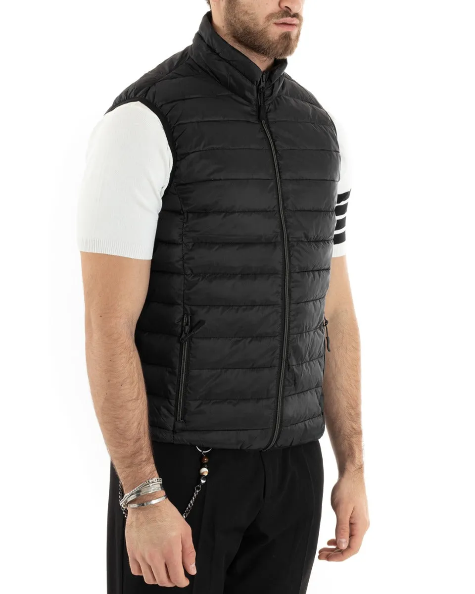 Gilet Uomo Giubbotto Giromanica Piumino Tinta Unita Nero Casual Basic GIOSAL-G3034A