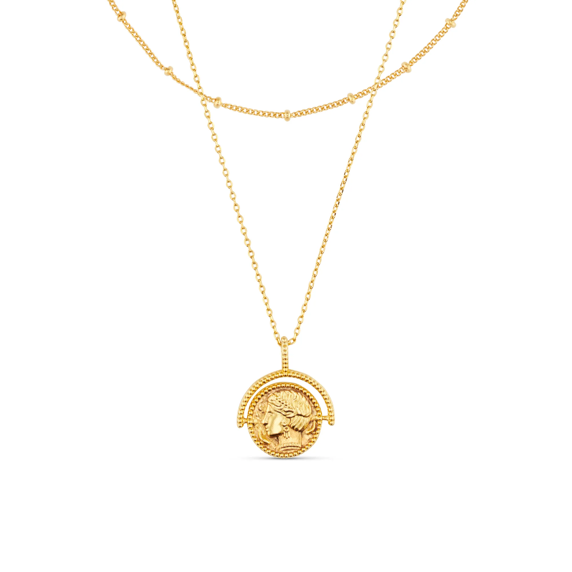 Goddess Coin Spinner 2-Row Necklace