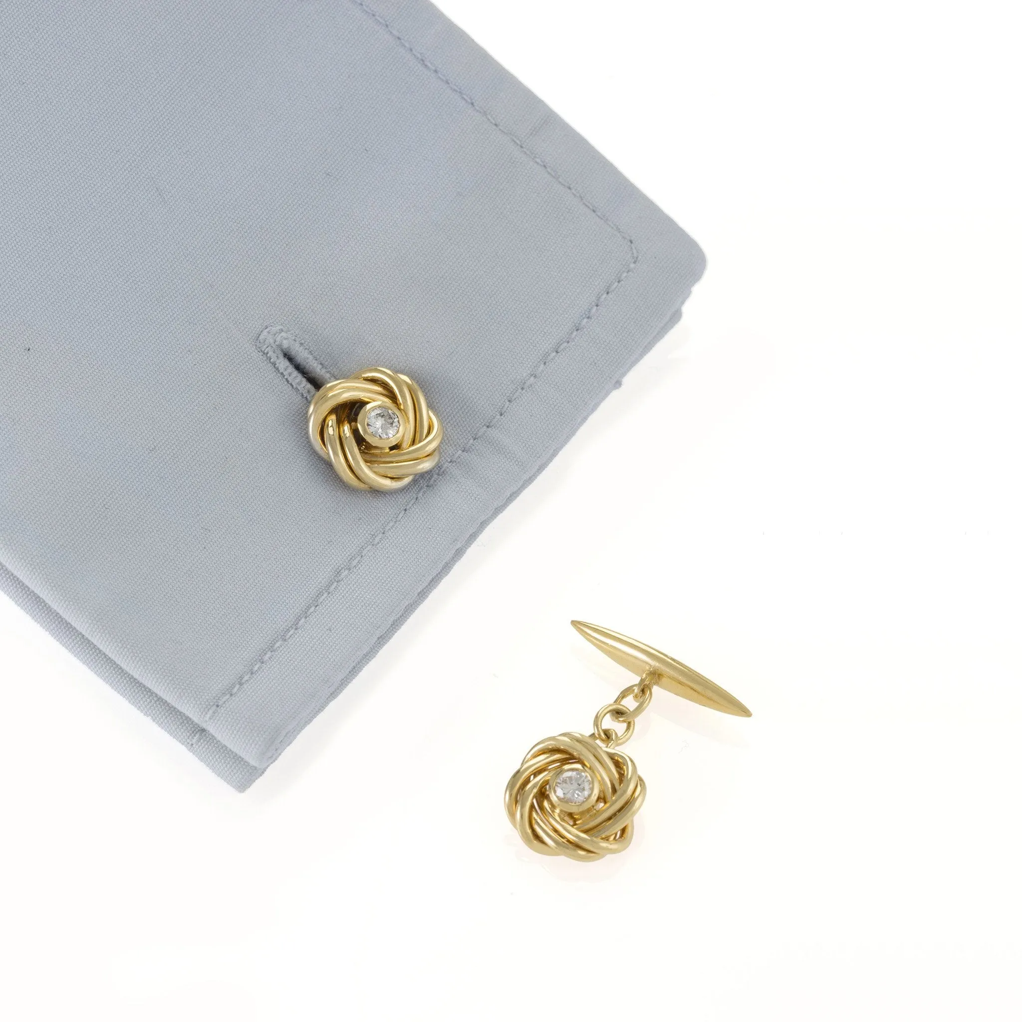 Gold and Diamond Sailor's Knot Cuff Links