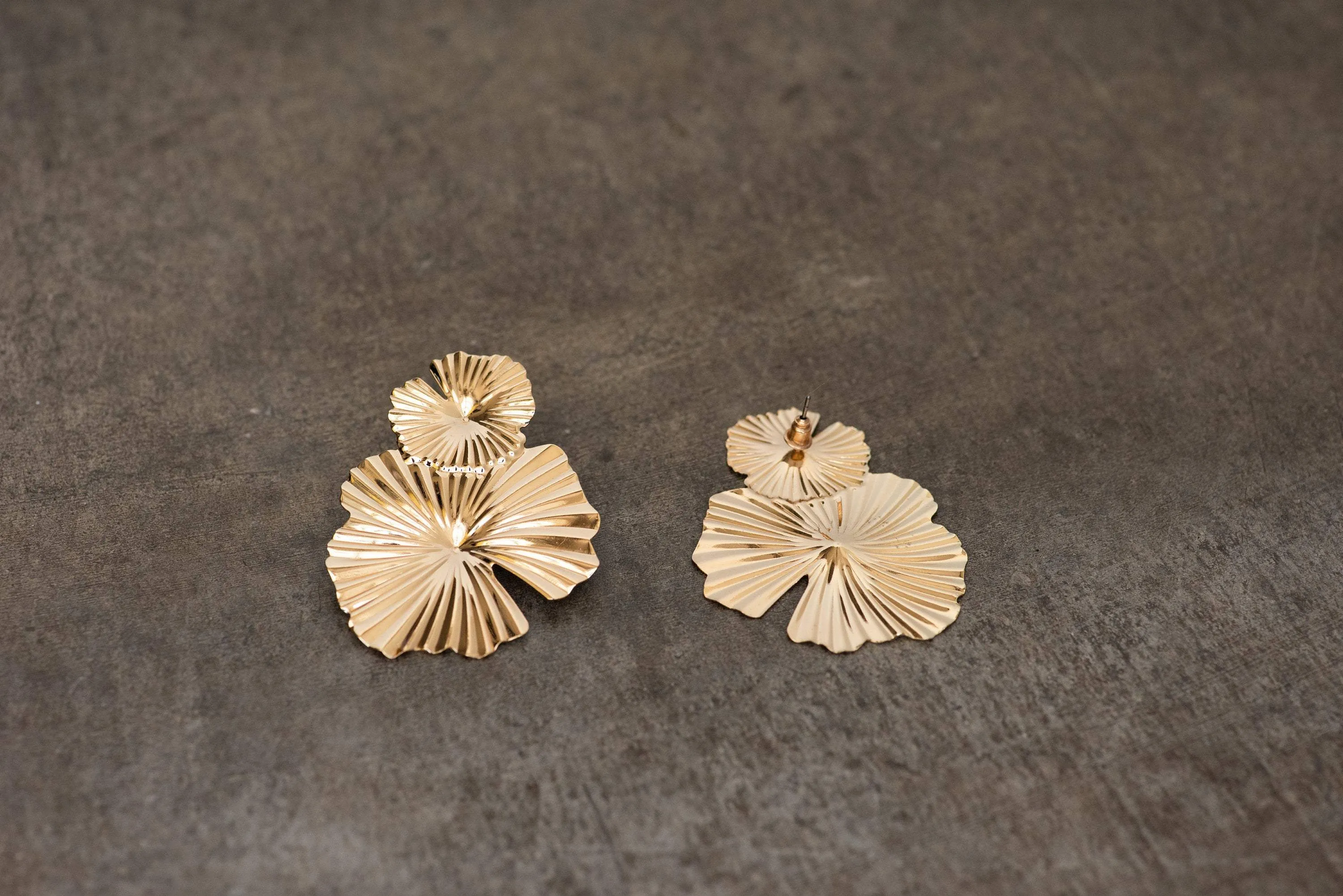 Gold Oversized Abstract Floral Earrings