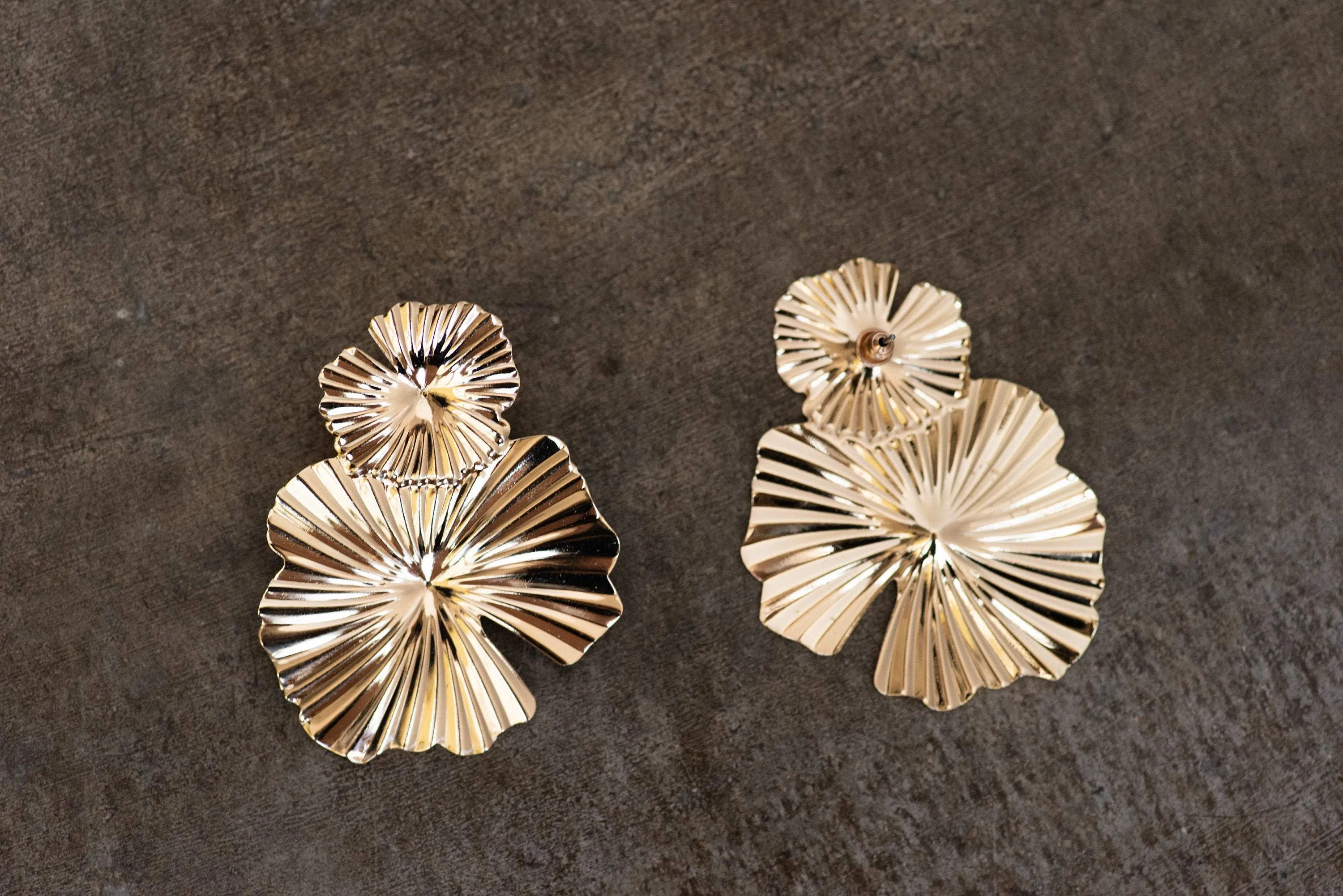 Gold Oversized Abstract Floral Earrings