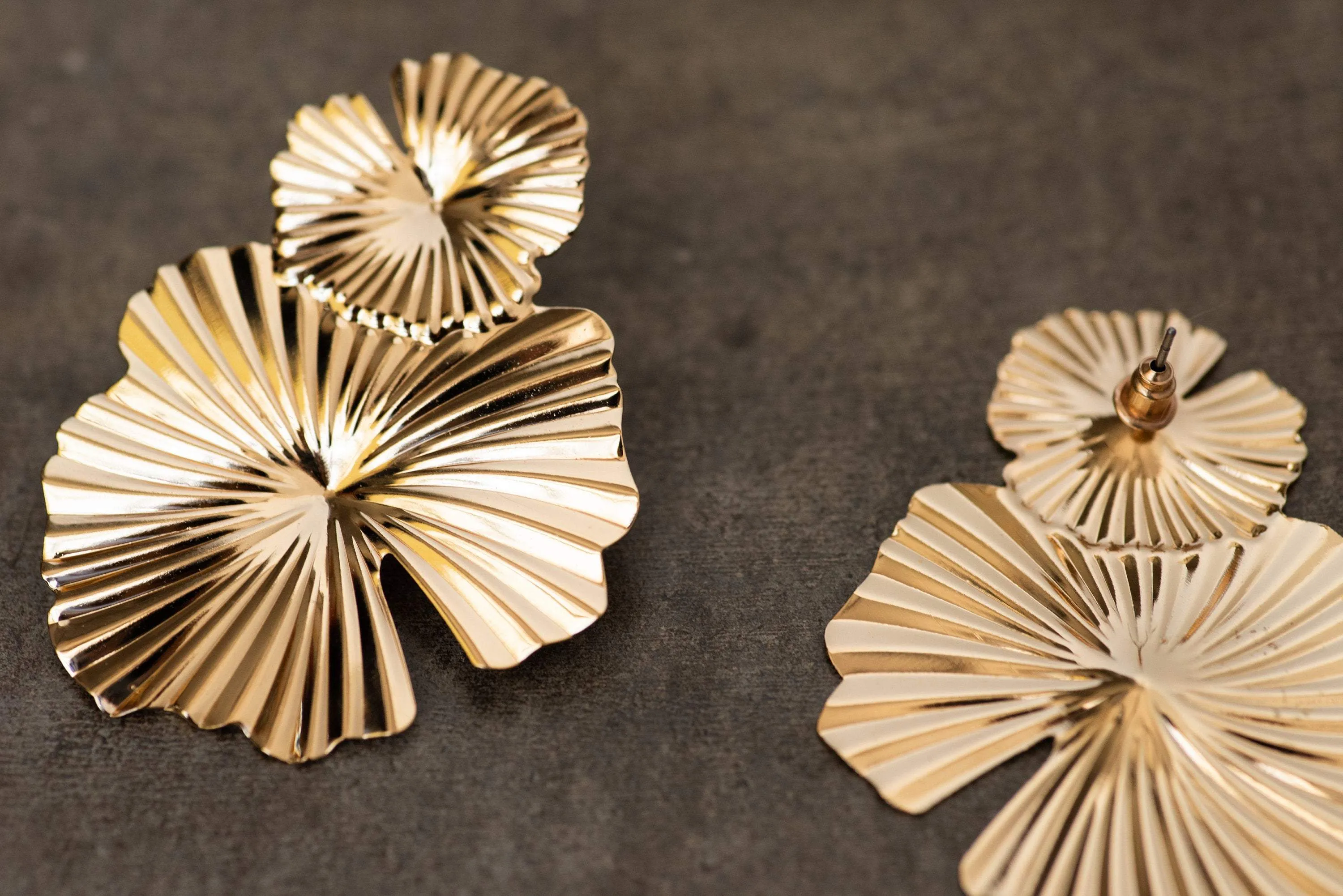 Gold Oversized Abstract Floral Earrings