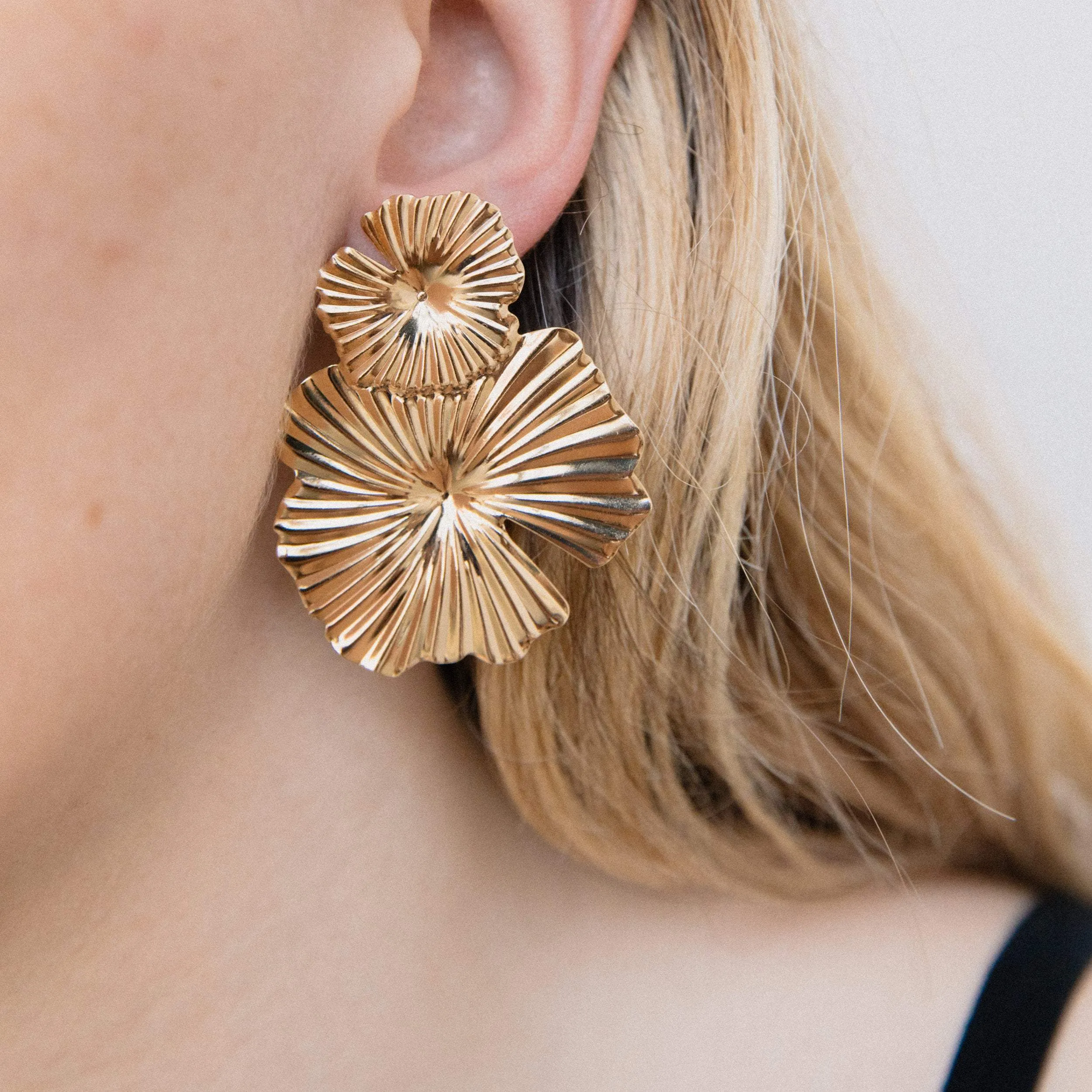 Gold Oversized Abstract Floral Earrings