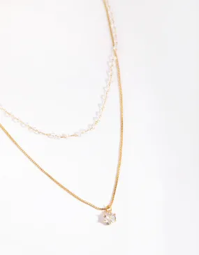 Gold Plated Necklace with Clear Stones