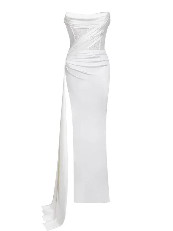 HOLLY CORSET SATIN GOWN - WHITE