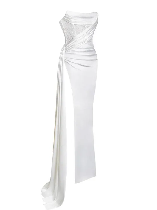 HOLLY CORSET SATIN GOWN - WHITE