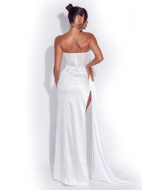 HOLLY CORSET SATIN GOWN - WHITE