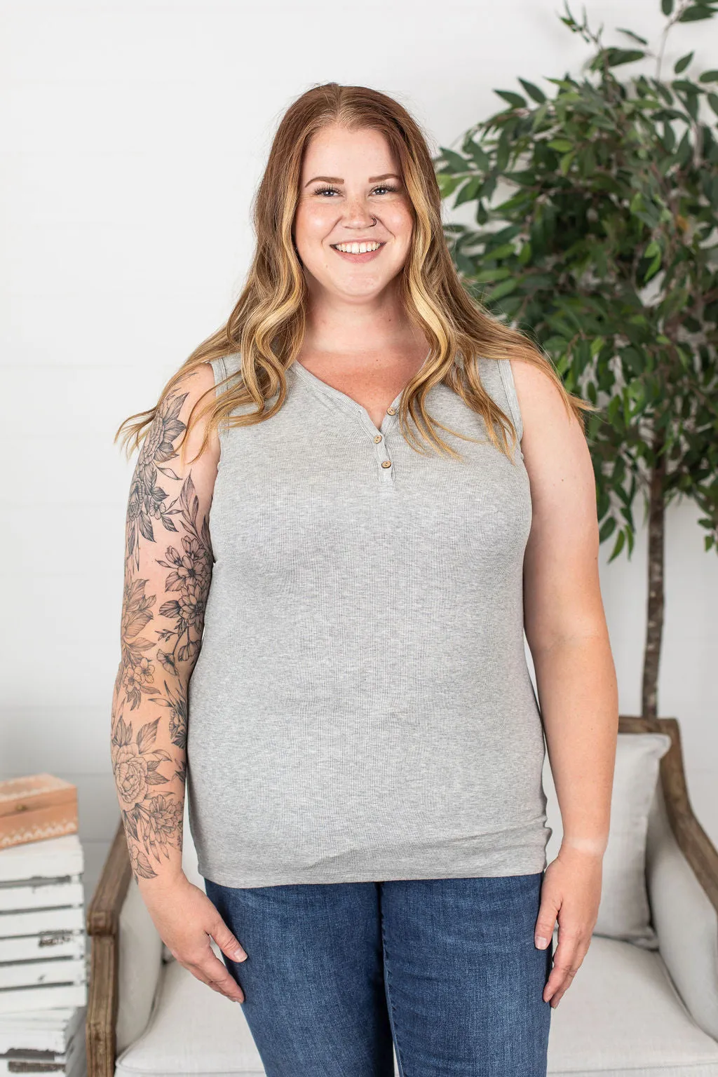 IN STOCK Addison Henley Tank - Light Grey