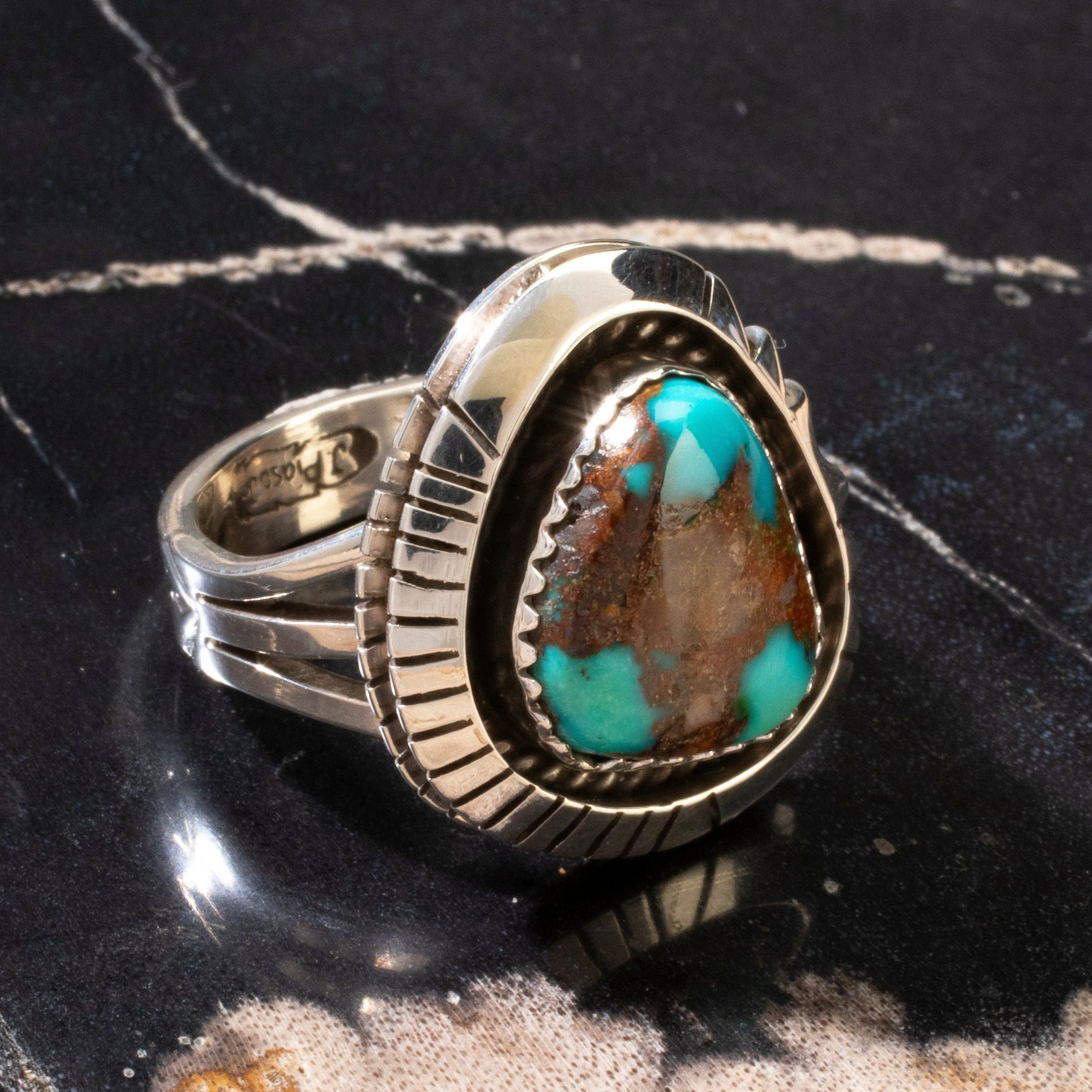 Joe Piaso Jr.  King Manassa Turquoise Navajo USA Native American Made 925 Sterling Silver Ring