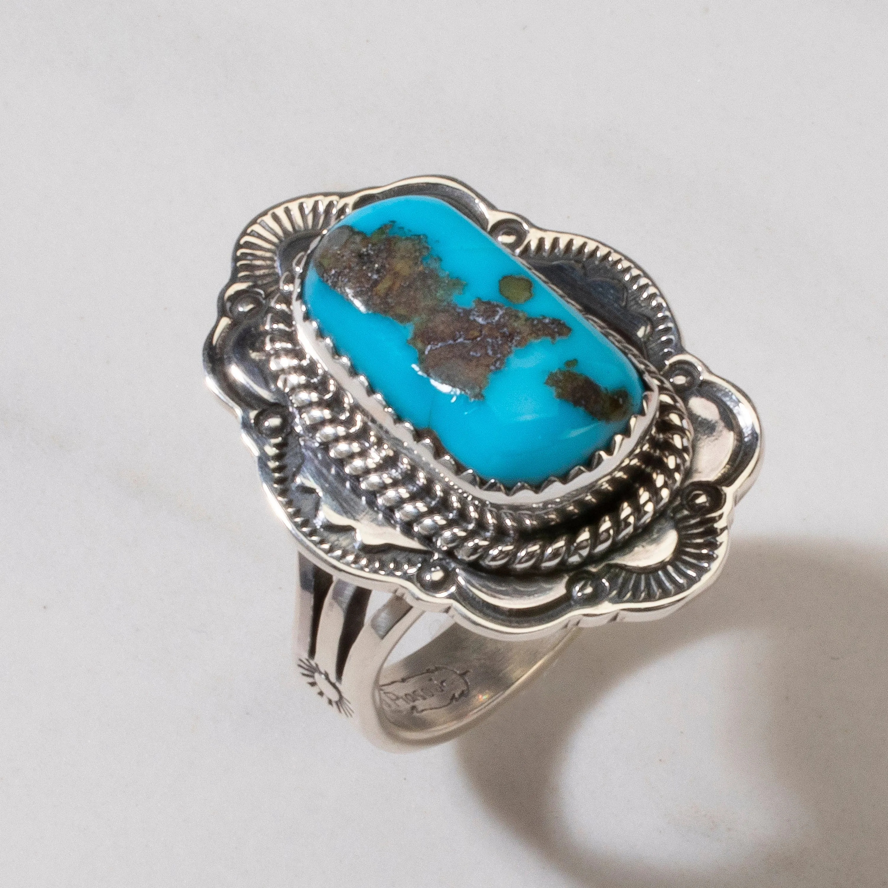 Joe Piaso Jr. Sleeping Beauty Turquoise Navajo USA Native American Made 925 Sterling Silver Ring