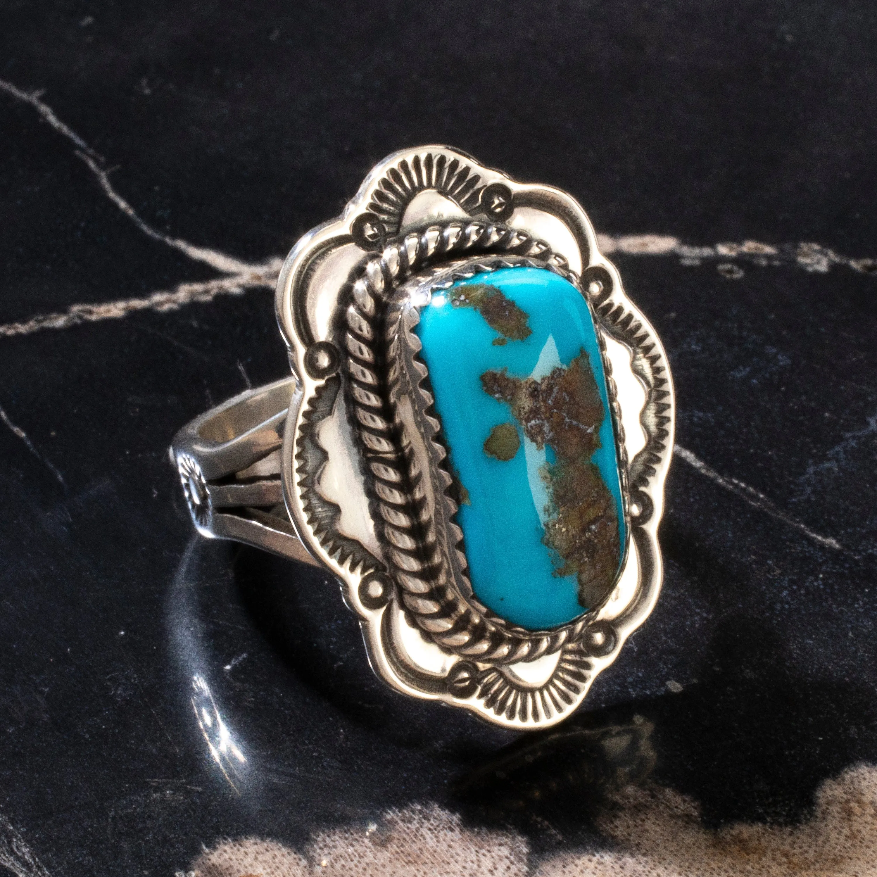 Joe Piaso Jr. Sleeping Beauty Turquoise Navajo USA Native American Made 925 Sterling Silver Ring