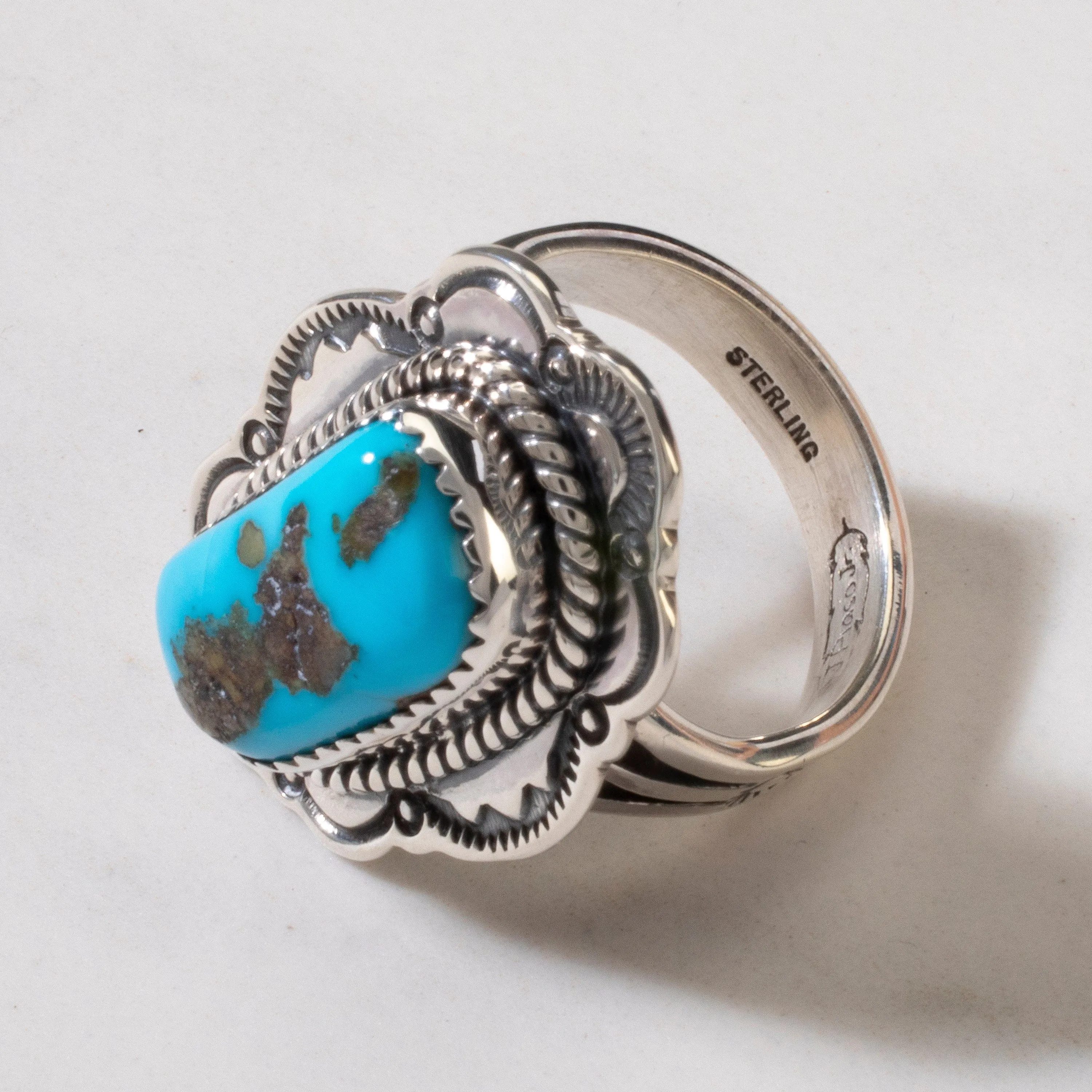 Joe Piaso Jr. Sleeping Beauty Turquoise Navajo USA Native American Made 925 Sterling Silver Ring