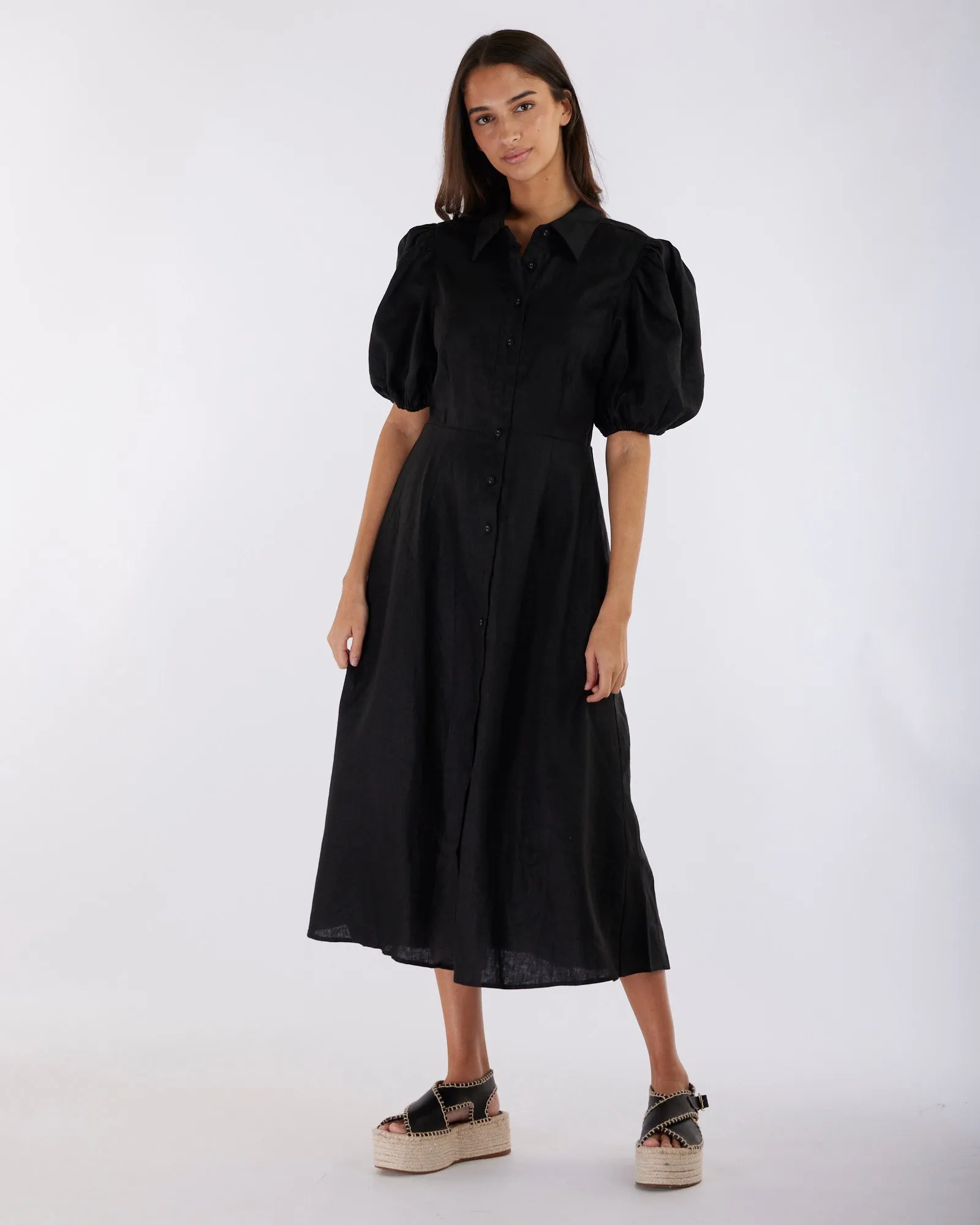 Julius Linen Midi Dress - Black