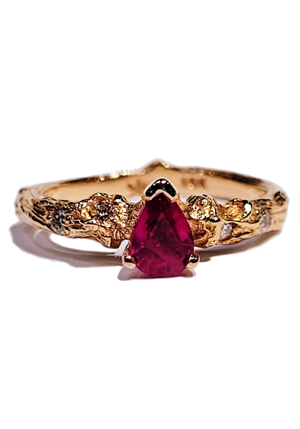 K. Brunini 18K Rose Gold Diamond & .46ctw Pear Ruby Twig Ring