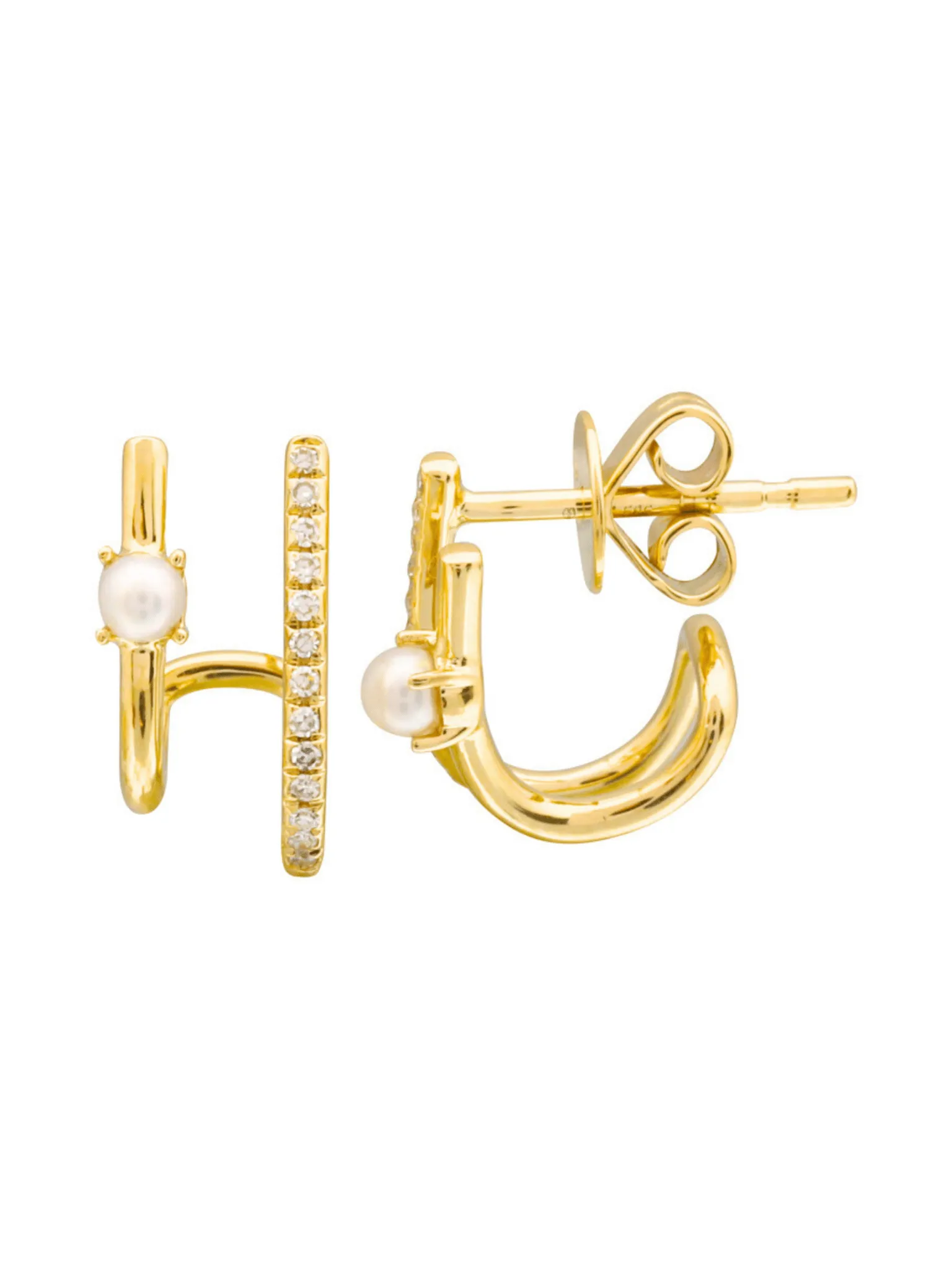 Katie Pearl Double Bar Huggie Earring 14K