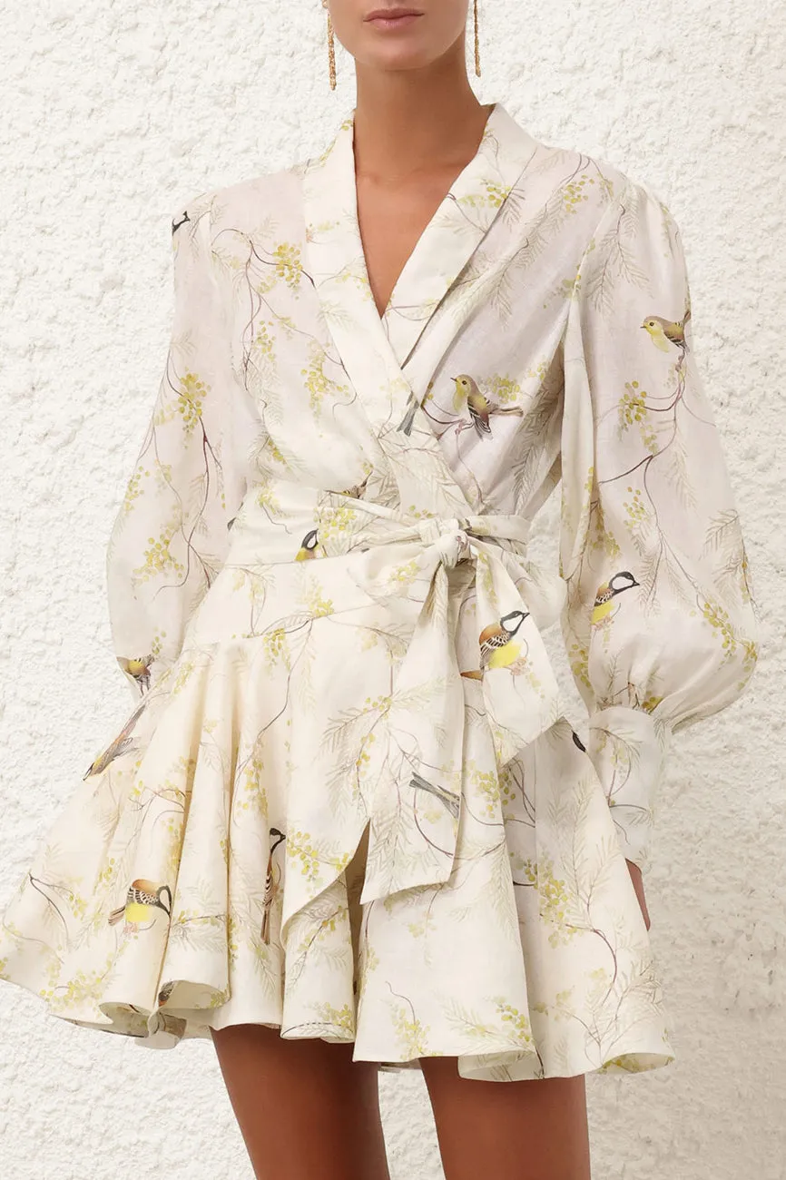 Kleid Wrap Mini in Acacia Birds