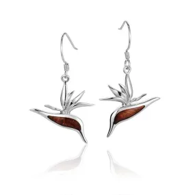 Koa Wood Bird of Paradise Flower Earrings