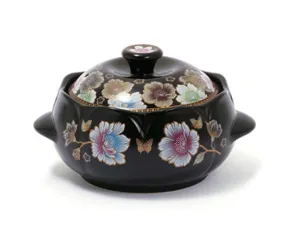 KUC Flower Ceramic Geranium Heatproof Ttukbaegi Stew Pot Kitchen Food Cooking Utensil Gas Korea Gifts Oven Floral Black