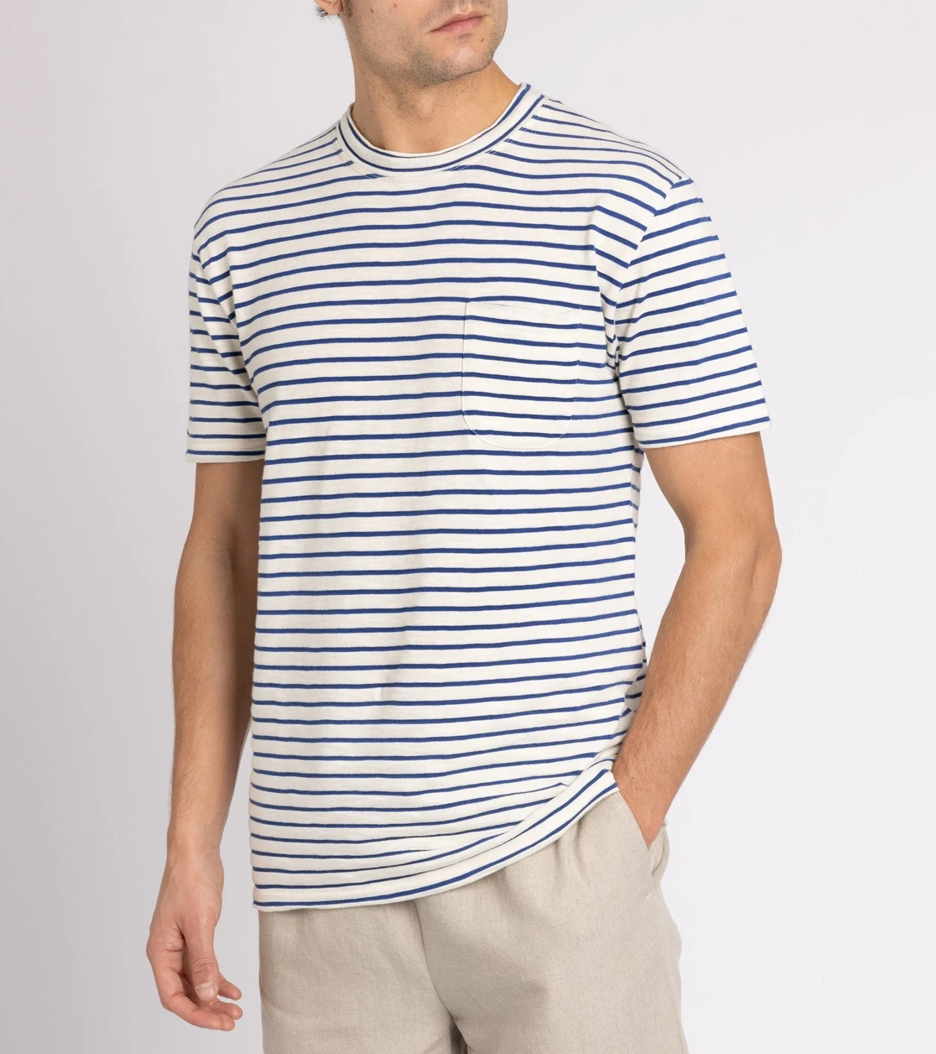 La Paz Guerreiro Cotton Mix Stripe T-Shirt: Blue